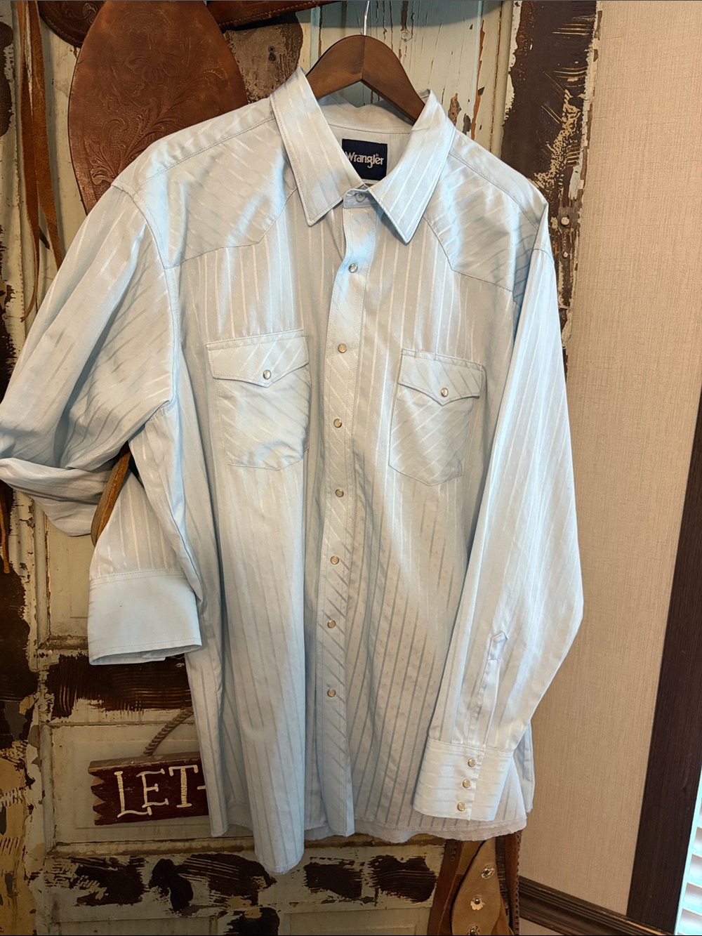 Wrangler Pale Blue Pinstripe Western Button-Down Shirt